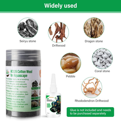 Cotton Wool for Aquascape - Gap Filler Cotton for Rocks & Wood | Aquarium Safe Bonding Material | Secure Adhesive Helper(Gray (Seiryu Stone Color))