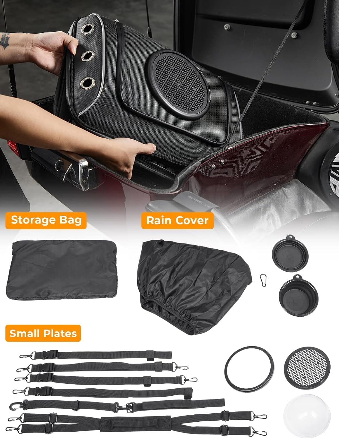 KEMIMOTO Motorcycle Dog/Cat Carrier Bags Pet Voyagers for Street Glide Road King with Passenger Seat Sissy Bar or Luggage Rack Touring Trike Models
