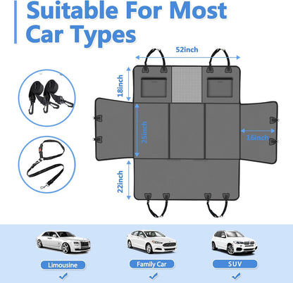 Hard Bottom Dog Car Seat Cover for Back Seat – Waterproof Nonslip Hammock Extender for Trucks & SUVs, Heavy Duty Pet Protector, Gray Faux Leather