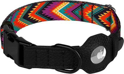 AirTag Dog Collar with Metal Buckle - Printed Nylon Soft Leather Dog Collar with Apple AirTag Holder - Secure Tracking GPS Pet Collars for Girl Boy Small Large Dogs (L, 17"-21" Neck Fit, Arrows)