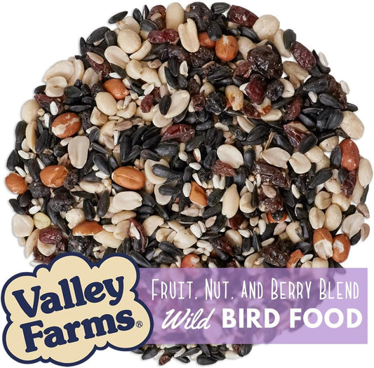 Valley Farms Fruit Nut & Berry Wild Bird Food for Outside Feeders, Bird Seed with Dried Fruit, Peanuts, Sunflower, and Safflower, High Energy Mix for Healthy Birds! (15 LBS)