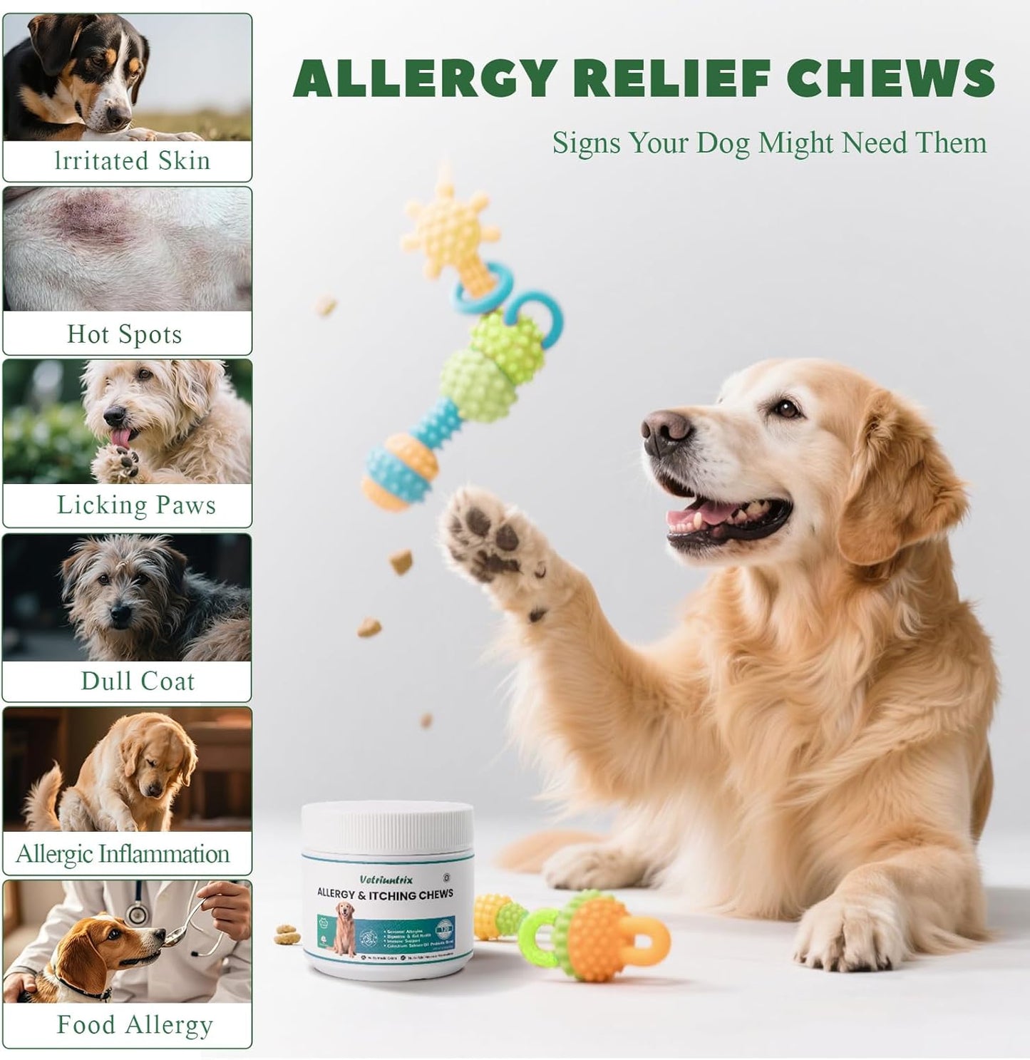 Dog Allergy Chews, 400PCS Dog Itching Skin Relief with Probiotics Omega 3, Allergy Relief for Dogs Itching Licking Paws, Support Seasonal Allergy, Gut & Digestive Health and Immune System