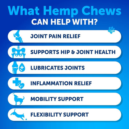 Hemp Hip and Joint Supplement for Dogs - Glucosamine for Dogs Joint Pain Relief - Chews with Chondroitin, MSM, Hemp Oil - Mobility Support, Cartilage Health - For Large, Small breeds - 120 Soft Treats