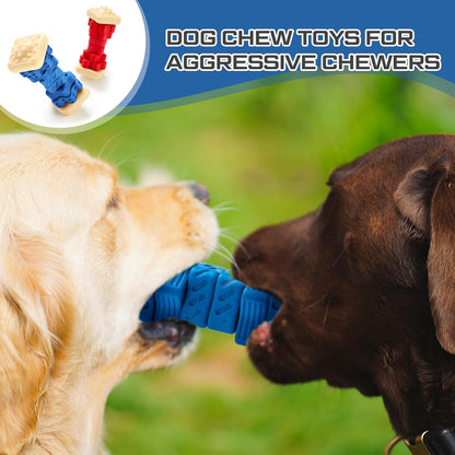 Aliceset 2 Pcs Dog Toys for Aggressive Chewers Tough Durable Indestructible Puzzle Interactive Dog Cognitive Chew Toys with Beef Flavor, Safe Rubber Bone Shape Enrichment Gift to Keep Them Busy