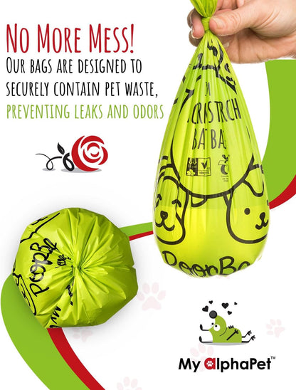 Compostable Dog Poop Bags, Cornstarch Eco-Friendly, HOME COMPOST NF T 51-800, 120 Count, Large Size Bag 9x13 Inches, 8 Unscented Refill Rolls, Leak-proof, Plantbased, GM-Free Corn