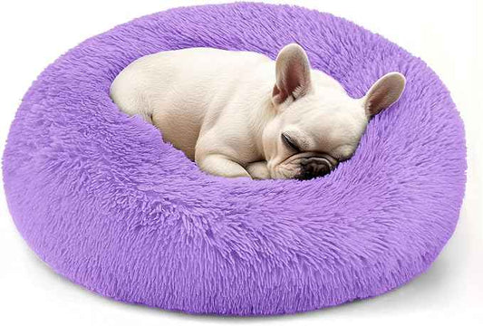 Dogs Bed for Small Dogs, Anti-Anxiety Washable Round Bed (Purple, 24.0" L x 24.0" W x 8.0" Th)