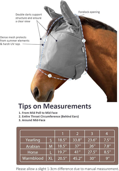 Harrison Howard UV-proof Multi-Function Fabrics Thick Fleece Padding Horse Fly Mask Half Face with Ears Original Grey Horse Large