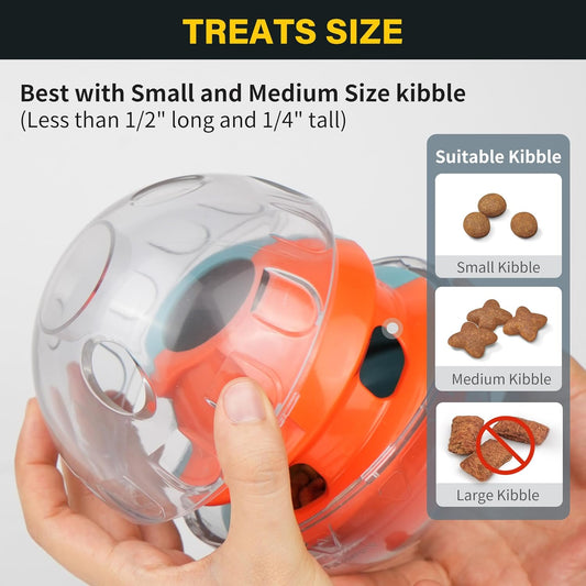 PrimePets Dog Treat Ball, Adjustable Food Dispensing Interactive Toys, Slow Feeder Treat Ball, 4.8'' Green/Red