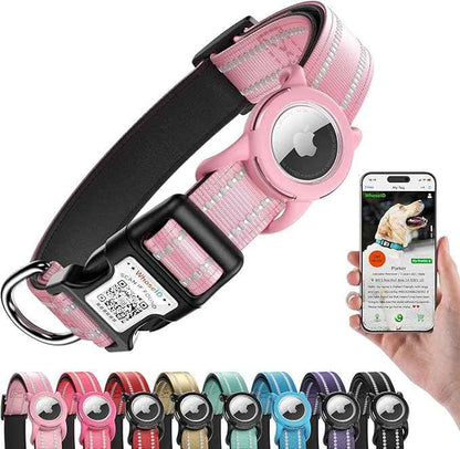 Airtag Dog Collar with QR Code, Reflective Dog Collar with Airtag Holder, Soft Padded & Safety Locking Buckle Adjustable Pet Collar for Medium Dogs