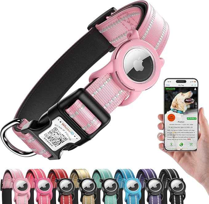 Airtag Dog Collar with QR Code, Reflective Dog Collar with Airtag Holder, Soft Padded & Safety Locking Buckle Adjustable Dog Collar for Small Dogs