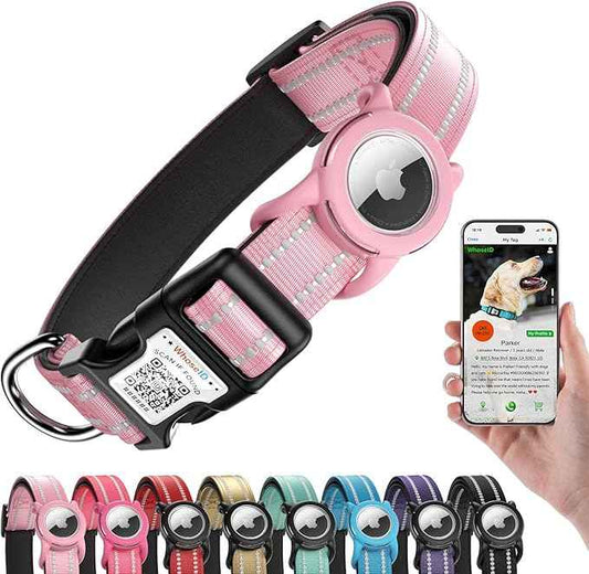 Airtag Dog Collar with QR Code, Reflective Dog Collar with Airtag Holder, Soft Padded & Safety Locking Buckle Adjustable Puppy Collar