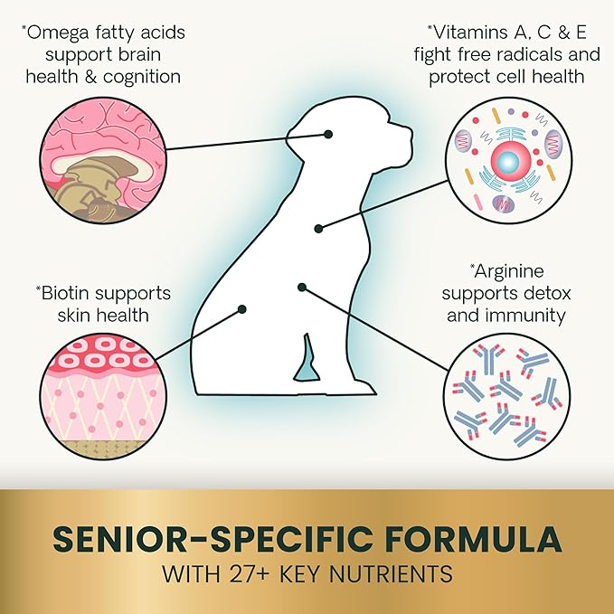 VetriScience Senior 27+ Active Health Chews, Canine Plus Daily Multivitamin for Senior Dogs, Balanced Vitamins, Minerals and Antioxidants, Healthy Aging and Wellness Support, Veggie, 60 Count