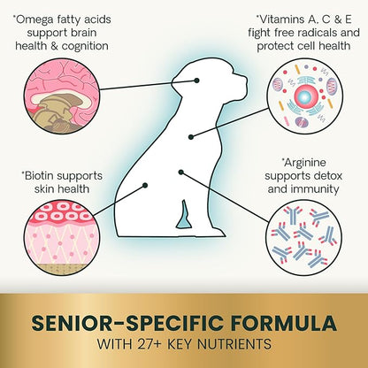 VetriScience Senior 27+ Active Health Chews, Canine Plus Daily Multivitamin for Senior Dogs, Balanced Vitamins, Minerals and Antioxidants, Healthy Aging and Wellness Support, Veggie, 60 Count
