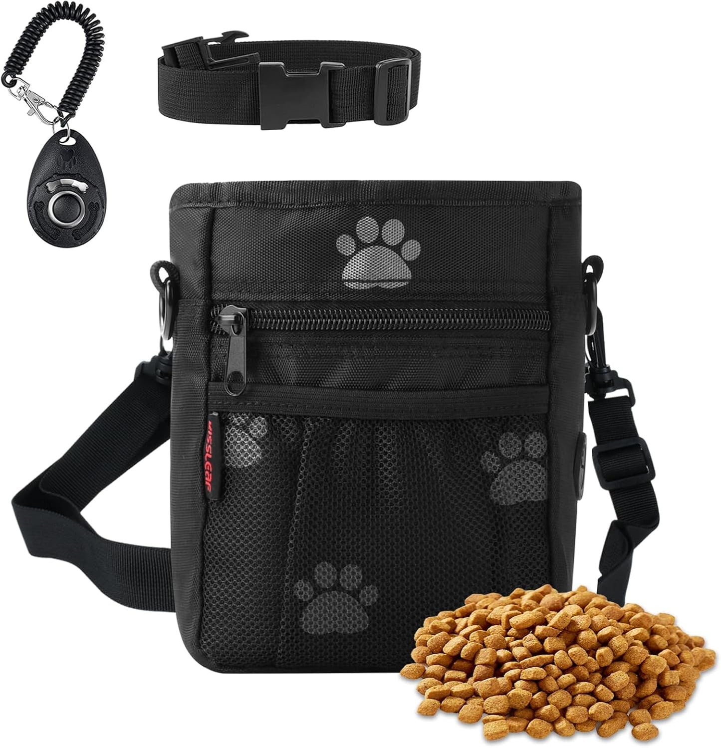 Dog Treat Pouches for Pet Training, Treat Pouches for Pet Training,Large Dog Treat Training Pouch and Dog Clicker,Dog Training Treat Pouch Built-in Poop Bag Dispenser-Black Pattern.