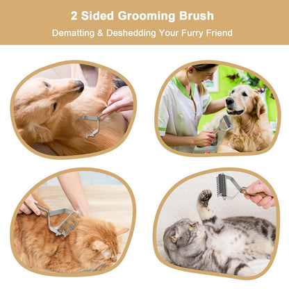 Undercoat Rake for Dogs - Dual-Sided Deshedding Blade, Wooden Handle, Professional Pet Grooming Tool with Matting Remover & Shedding Control for Double Coat Dogs & Long-Haired Cats, Large