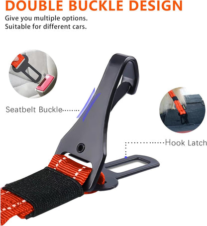 AUBELL Dog Seat Belt for Car,Updated 3-in-1 Adjustable Reflective Bungee Heavy Duty Dog Car Harness Tether with Clip Hook Latch & Buckle,Swivel Zinc Alloy Carabiner,Orange