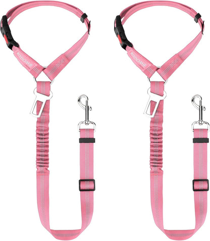 BWOGUE 2 Piece Dog Seat Belt for Car with Elastic Bungee Buffer Safety Seatbelt Car Headrest Restraint Wear Adjustable Metal Buckle Harness in Vehicle Travel for Pet