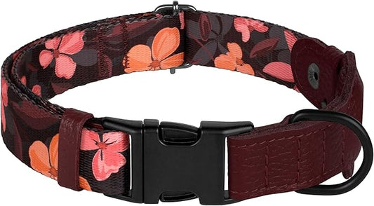 AirTag Dog Collar with Metal Buckle - Printed Nylon Soft Leather Dog Collar with Apple AirTag Holder - Secure Tracking GPS Pet Collars for Girl Boy Small Large Dogs (XL, 20"-25" Neck Fit, Crossandra)