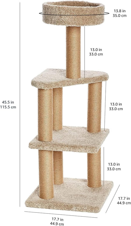 Amazon Basics Cat Tree - Indoor Cat & Kittens Multi-Level Climbing Activity Tower with Scratching Posts, Large (45.9"H) - Beige