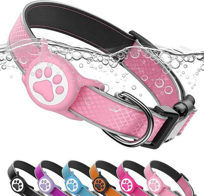 Airtag Dog Collar, IPX8 Waterproof Air Tag Dog Collar Holder | Reflective Ultra-Durable | Soft Padded | Safety Locking Buckle | Fit Miedium Dogs (Neon Pink M(12.6"-19.6"))