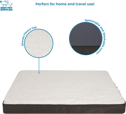 Best Pet Supplies Cute Dog Crate Mat Flat Bed with Waterproof Exterior, Thick Orthopedic Egg Foam Mattress, and Soft Sherpa Fleece Cover for Small, Medium, and Large Breeds - Brown, 41X29X4
