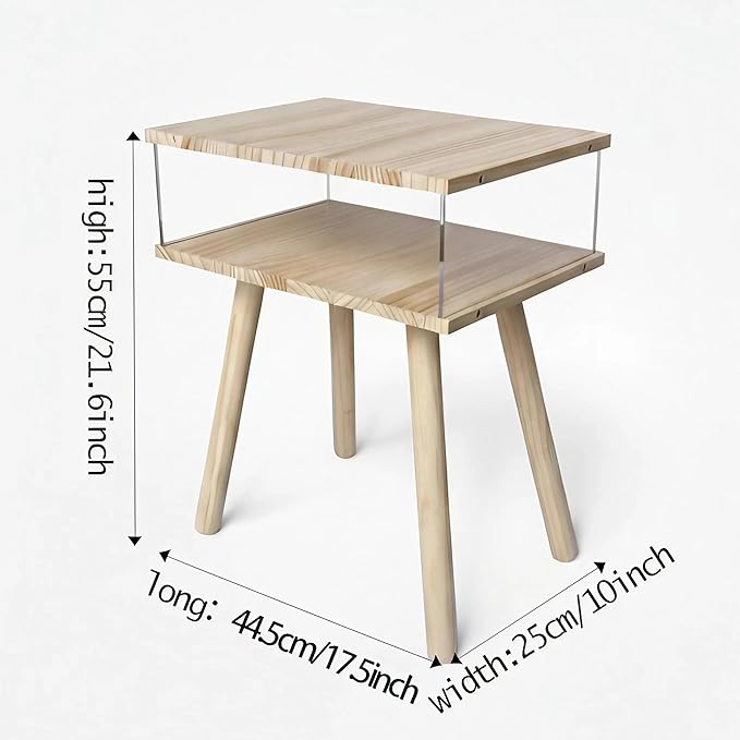Modern Acrylic Bedside Table, Double-Tier Solid Wood Nightstand with Storage Shelf, Minimalist Floating Side Table Suitable for Bedrooms, Living Rooms, and Compact Spaces