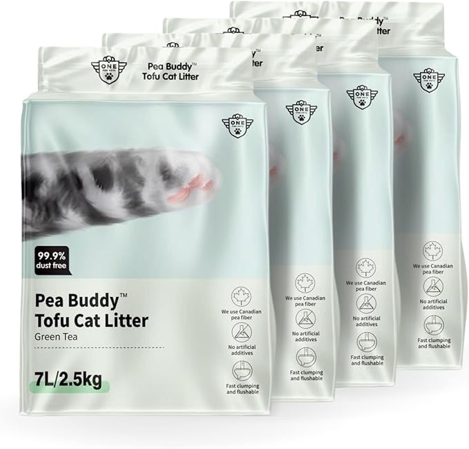 Pea Based Cat Litter, Dust Free Cat Litter, Low Tracking, and Natural Odor Control, Scented and Unscented (4 Pack (1 Case), Green Tea)