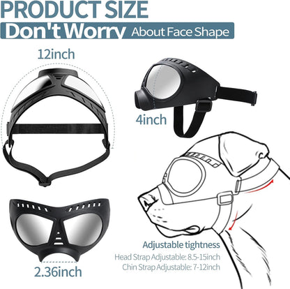 NVTED Dog Goggles Big Area Dog Sunglasses, Large Breed Windproof Snowproof Eye Protection Pet Glasses for Outdoor Driving Cycling (Large)
