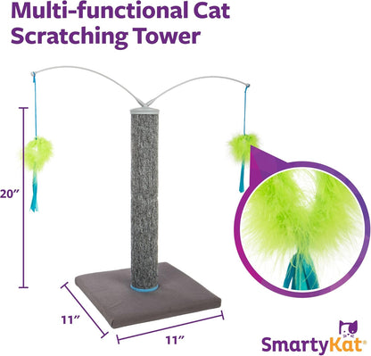 SmartyKat Scratch 'N Spin Carpet Cat Scratching Post with 2 Spinning Wand Toys, Plus 2 Replacement Wands - Gray & Blue