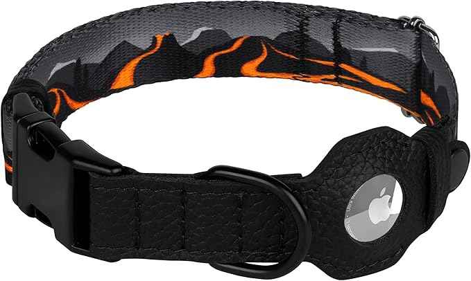 AirTag Dog Collar with Metal Buckle - Printed Nylon Soft Leather Dog Collar with Apple AirTag Holder - Secure Tracking GPS Pet Collars for Girl Boy Small Large Dogs (XL, 20"-25" Neck Fit, Hawaii)