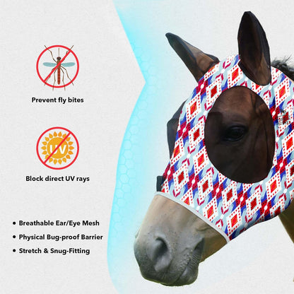 Harrison Howard Super Comfort Stretchy Fitting Horse Fly Mask with UV Protection Soft on Skin with Breathability Tribal Abstract Pony