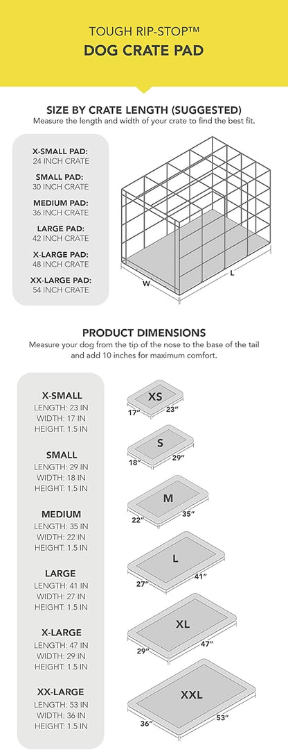 K9 Ballistics Tough Ripstop Dog Crate Pad - Durable & Machine Washable with Non-Skid Bottom and 120-Day Warranty, Fits 36" Wire Crates - Medium Obsidian Black