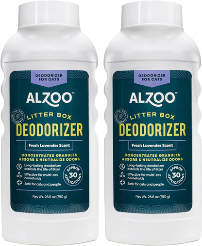 ALZOO Cat Litter Deodorizer, Concentrated Granules Absorb & Help Neutralize Odors, 100% Plant-Based Active Ingredients, Up to 30 Uses, Fresh Lavender Scent, 26.6 Oz., Pack of 2