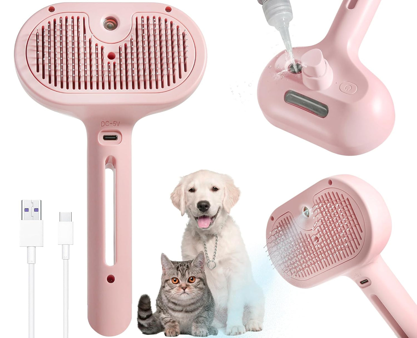 3-in-1 Steam Brush for Cats & Dogs – Hair Removal Comb with One-Click Release & Water Spray – Grooming Brush for Shedding, Long/Short Hair