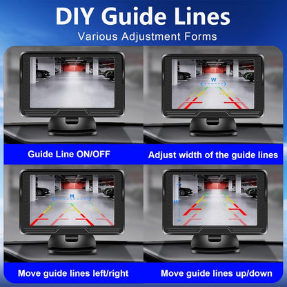 Wireless Reversing Camera System with 5 inch Split Screen, IP69K Waterproof Backup Camera with Night Vision, Support add 2nd Wireless Rear View Camera for Trailer, RV, Trucks, Farm Vehicle