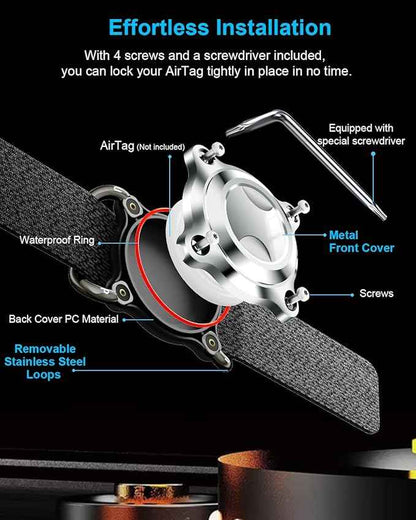 Air Tag Dog Collar Holder | Waterproof Airtag Holder for Dog Collar - Air Tag Collar for Dogs with Metal Cover, Removable Loop, Chew Proof, Heavy Duty (1 Pack Black, L (Width3cm/ Thick4.5mm))