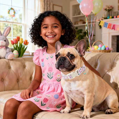 DOGWONG Easter Dog Collar-Cute Easter Bunny Dog Collar, Adjustable Bow&Rabbit Pet Collars Puppy Collar Gifts with Quick Release Buckle for Girl&Boy Dogs,S