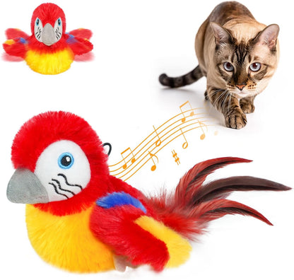 Vannon Cat Toys Flapping Bird(Cannot Fly), Rechargeable Touch Activated Kitten Toy Interactive Cat Exercise Toys with Catnip and Feather for Indoor Cat - Red