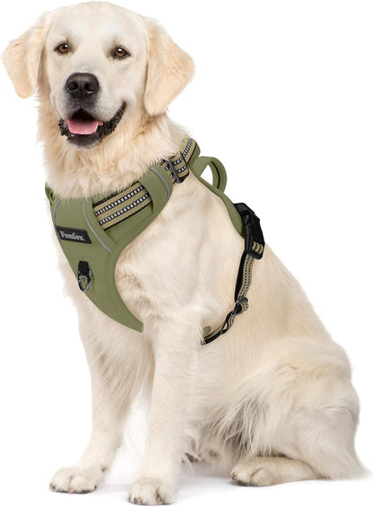 Funfox Dog Harness No Pull, Adjustable Pet Vest Harness, Super Soft Material with Vertical Handle Easy Control, Reflective Night Walking, 2 Leash Clips for Small Sized Dogs, Army Green, S
