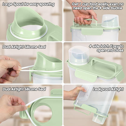 5-7Lbs Dog Cat Food Storage Container with Upgraded Large Nozzle BPA-free, 4 Snap Seals Plastic Pet Food Storage Containers with Handles (3, Light Green, 5L)