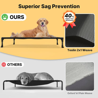 Veehoo Outdoor Elevated Dog Cot Bed-Cooling Raised Pet Bed for XX-Large Dog, Washable Breathable Mesh Hammock Bed with No-Slip Feet,Indestructible Ground Off Training Platform Cot-59x37.5 Beige Coffee