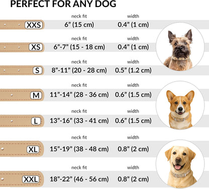 CollarDirect Rolled Leather Dog Collar, Soft Padded Round Puppy Collar, Handmade Genuine Leather Collar Dog Small Large Cat Collars 13 Colors (15-19 Inch, Beige Textured)