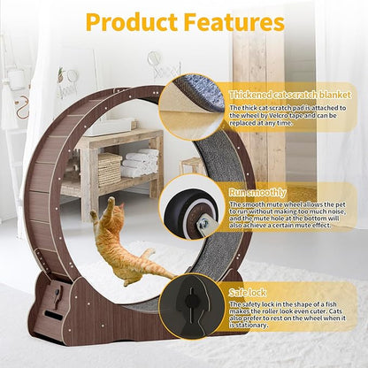 Homegroove Cat Running Wheel, 45" Large XL Cat Exercise Wheel Treadmill with Carpeted Runway for Kitty’s Longer Life (Brown)