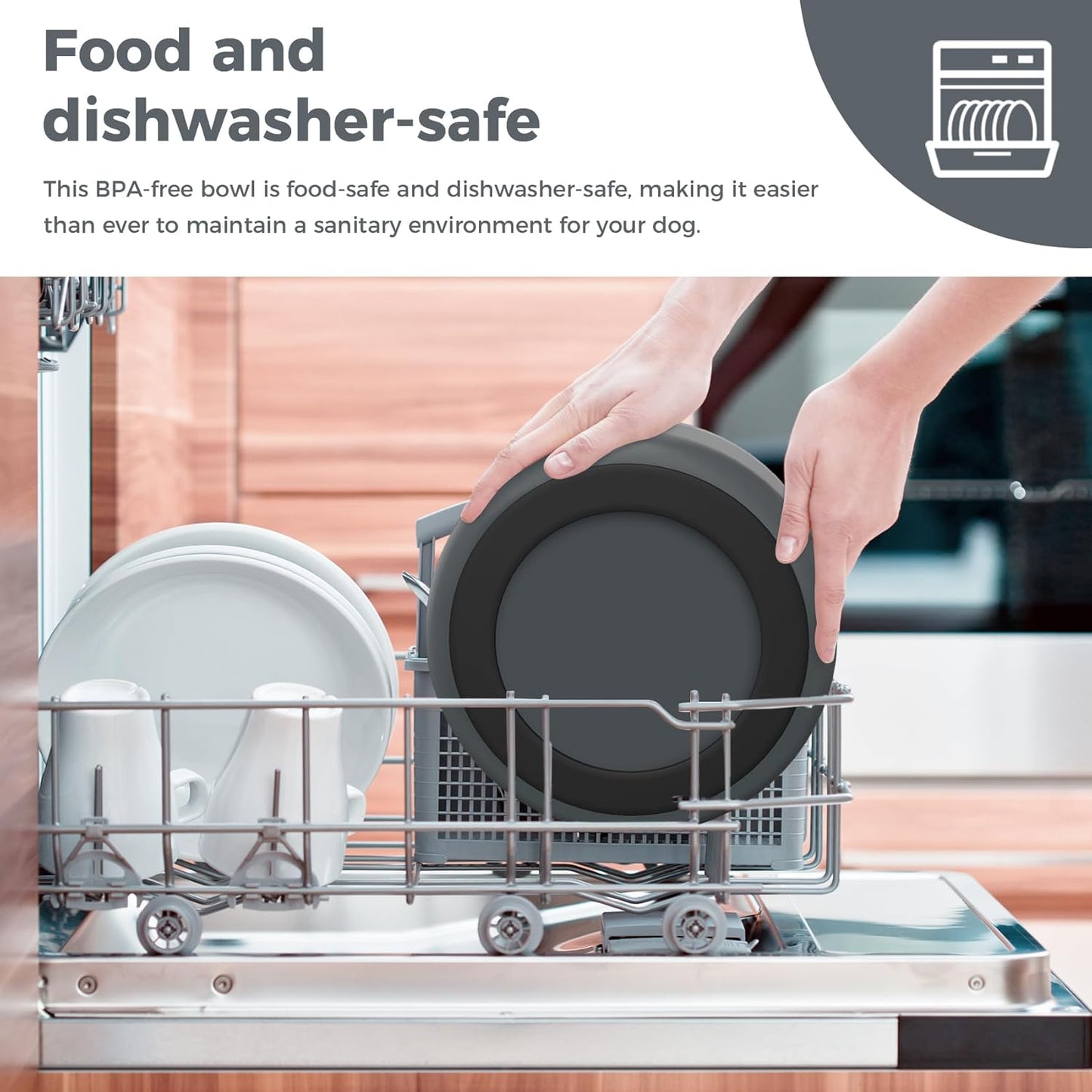 Dog Bowl, Stainless Steel Dog Food and Water Bowl with Non Slip Quiet Bottom, Easy to Clean, Dishwasher Safe, 40oz, Deep Grey