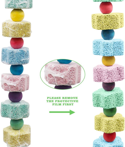 2 Pack Bird Chewing Toy, Colorful Parrot Beak Grinding Calcium Stone with Bells, Cage Accessories for Cockatiels Parakeets Parrots Budgies Lovebirds Rat Hamster Chinchilla Rabbit Bunny African Grey