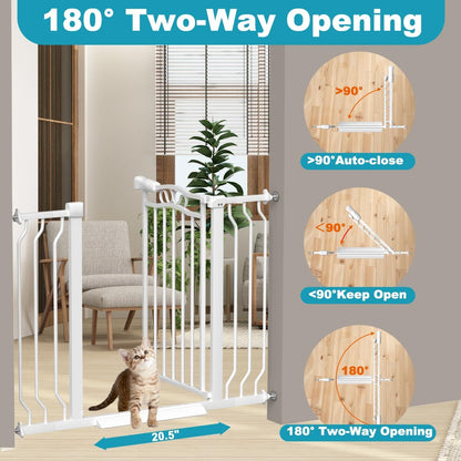 29.9-43.7 in Wide Baby Gate for Stairs Doorways, Auto Close Child Safety Gates Indoor for Dogs Pets, Pressure Mounted Metal Barrier Kids Toddler Door Walk Through, 30" Tall, White