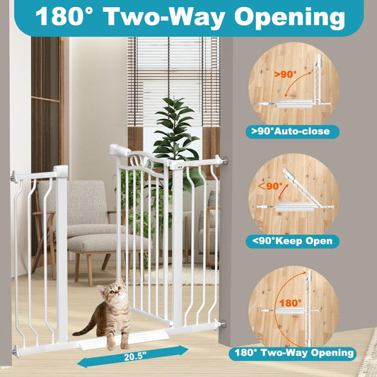 Extra Wide Dog Gate for Doorways 72-81.5 in, Walk Through Long Baby Gates for Large Openings, No Drill Child Safety Gate for Pets Kids Toddler, Doggy Barrier Indoor Metal, 30" Tall White