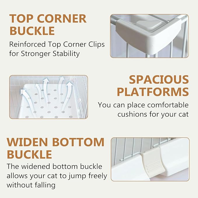 Cat Cage 2-Tier Indoor Cat Enclosure with Widen Bottom Buckle & Reinforced Locking Clamps DlY Cat Playpen for 1-2 Cats & Small Pets,30" Lx 20" W X 35" H (White, Two-Tier35)