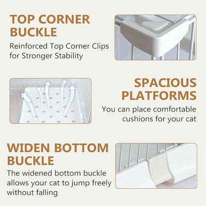 Cat Cage 2-Tier Indoor Cat Enclosure with Widen Bottom Buckle & Reinforced Locking Clamps DlY Cat Playpen for 1-2 Cats & Small Pets,30" Lx 20" W X 35" H (White, Two-Tier35)