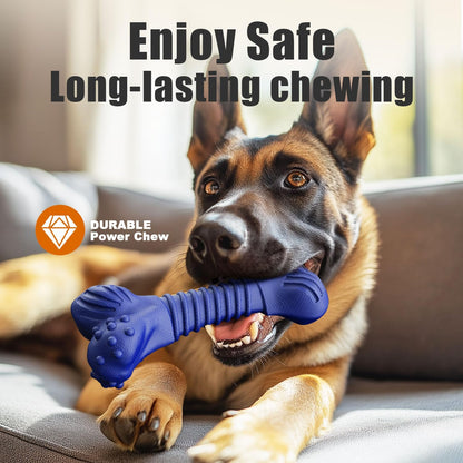 Dog Toys for Aggressive Chewers, Indestructible Chew Toys for Medium Large Dogs,Durable Rubber Dog Bones with Beef Flavor, Tough Dental Toy for Boredom Relief (Blue)